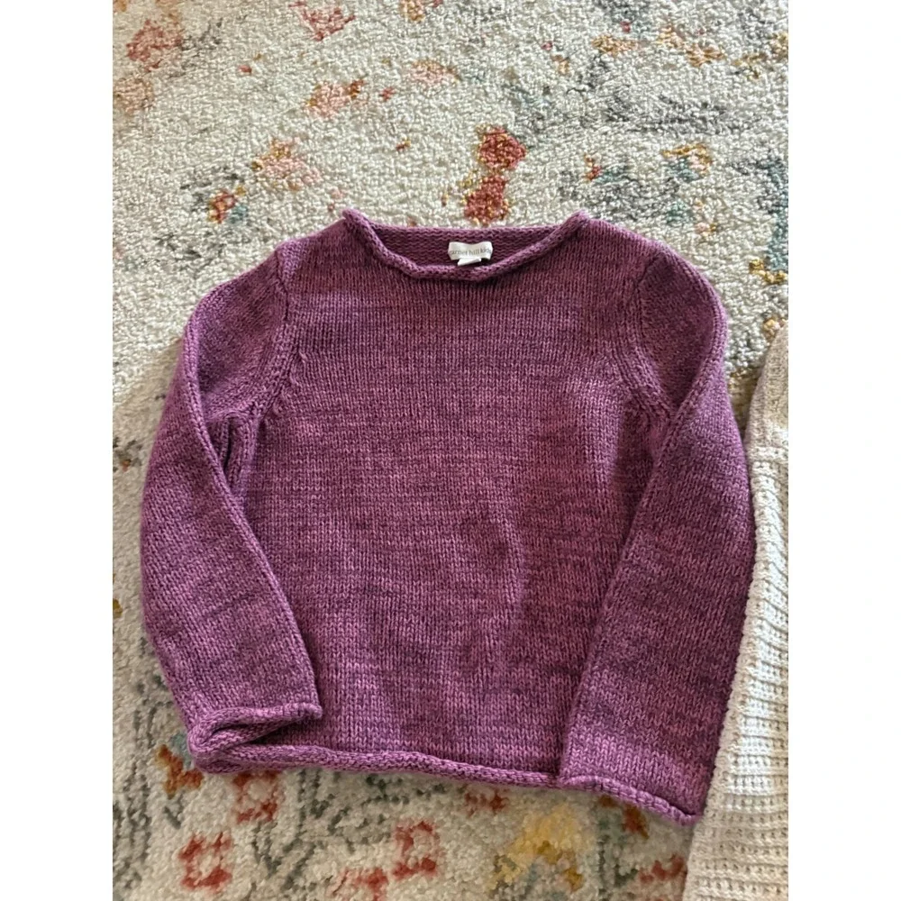 Garnet Hill Kids Purple Pullover & Cat Jack Cream Cardigan Sweater Lot Girls M 8